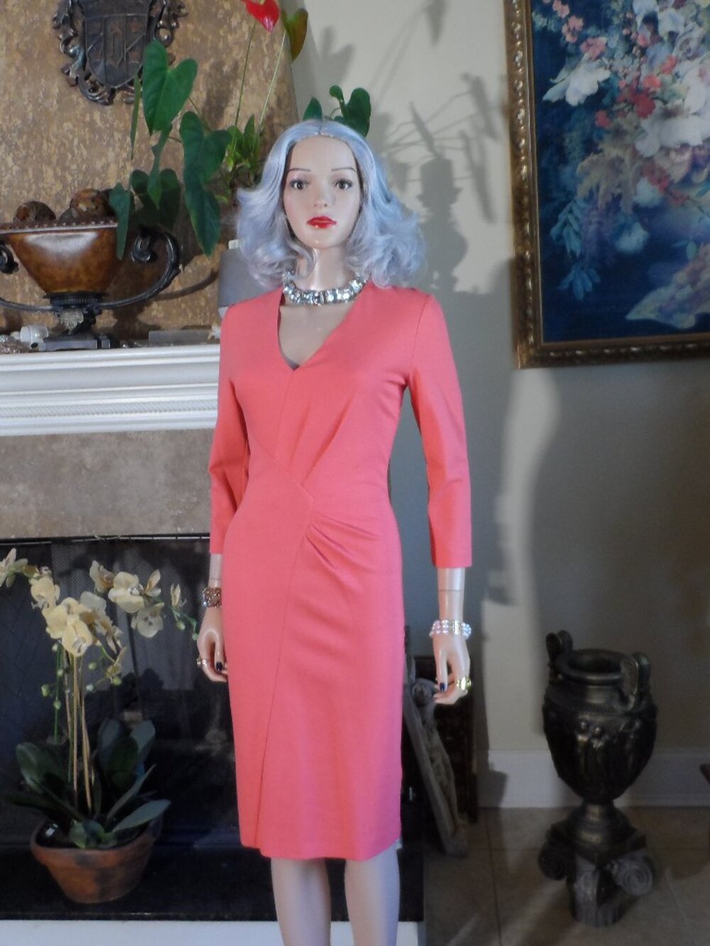 Escada Coral Ruched Sheath Dress Size IT 36 US 0